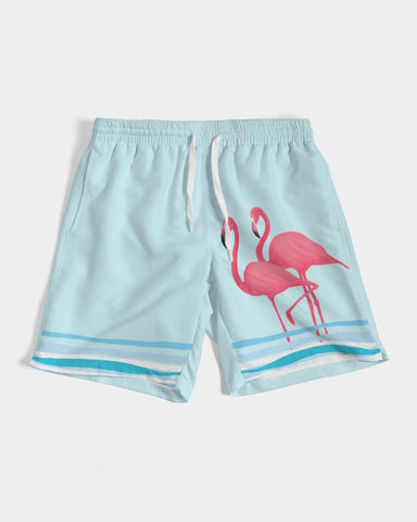 FLAMINGOS & WAVES COUPLES MATCHING AQUA BLUE SWIMSUIT SET