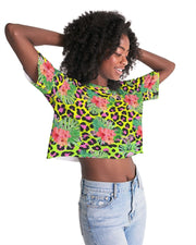 Animal Print Hibiscus Floral Women's Cropped Top