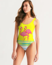 PINK FLAMINGOS BLUE WAVES COUPLES YELLOW SWIMSUIT SET