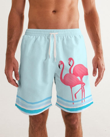 FLAMINGOS & WAVES COUPLES MATCHING AQUA BLUE SWIMSUIT SET