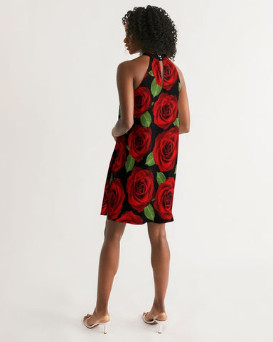 Red Roses Halter Dress