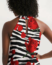 Zebra Print Red Roses Halter Dress