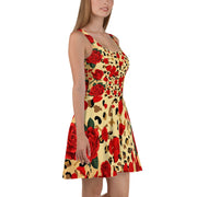 Animal Print Red Roses Skater Dress