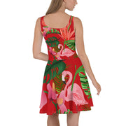 Tropical Pink Flamingo Red Skater Dress