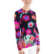 Floral Hibiscus Flamingos Women's Rash Guard