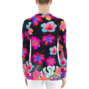 Floral Hibiscus Flamingos Women's Rash Guard