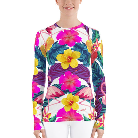 Floral Flamingos Women's Rash Guard