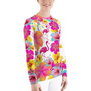 Flamingos Hibiscus Floral Women's Rash Guard