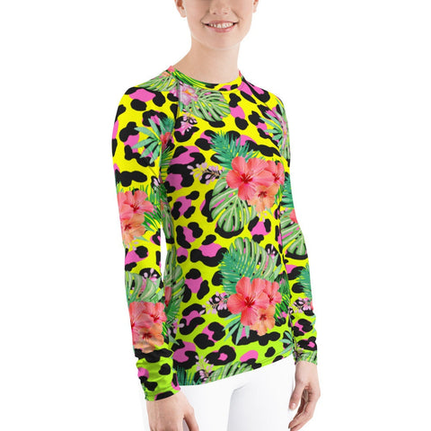 Animal Print Hibiscus Women's Rash Guard