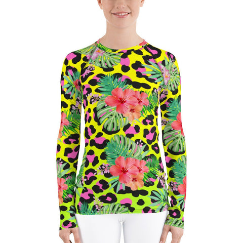 Animal Print Hibiscus Women's Rash Guard