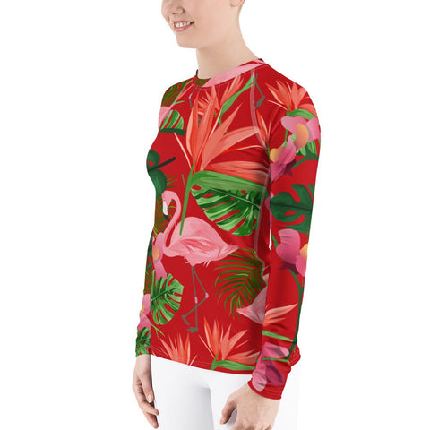 Pink Flamingo Women's Red Rash Guard