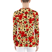 Animal Print Red Roses Women's Rash Guard