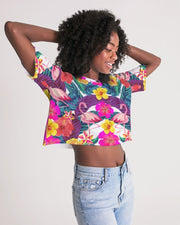 Floral Flamingos Women's Cropped Top