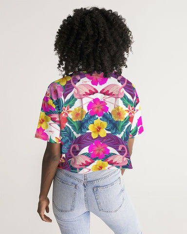 Floral Flamingos Women's Cropped Top