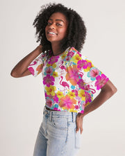 Flamingos Hibiscus Floral Women's Cropped Top