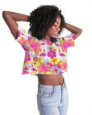 Flamingos Hibiscus Floral Women's Cropped Top