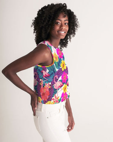 Floral Flamingos Women’s Cropped Tank Top