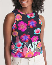 Floral Hibiscus Flamingos Women’s Cropped Tank Top