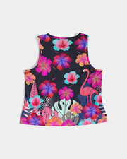 Floral Hibiscus Flamingos Women’s Cropped Tank Top