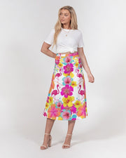 Flamingos Hibiscus Floral Women’s A Line Midi Skirt