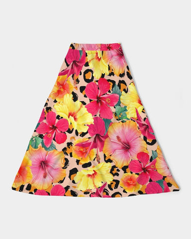 Animal Print Island Flowers Women’s A Line Midi Skirt