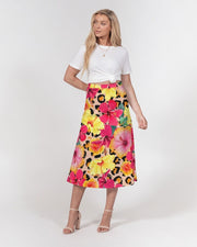 Animal Print Island Flowers Women’s A Line Midi Skirt