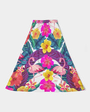 Floral Flamingos Women’s A Line Midi Skirt