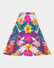 Floral Flamingos Women’s A Line Midi Skirt