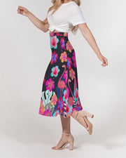 Floral Hibiscus Flamingos Women’s A Line Midi Skirt