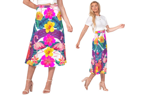 Floral Flamingos Women’s A Line Midi Skirt