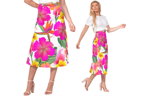 Hibiscus Paradise Floral Women’s A Line Midi Skirt