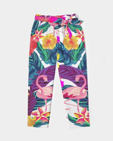 Floral Flamingos Women's Belted Tapered Pants