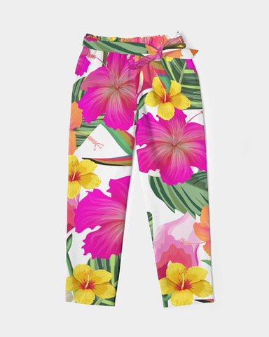 Hibiscus Paradise Floral Women's Belted Tapered Pants