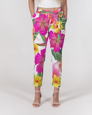 Hibiscus Paradise Floral Women's Belted Tapered Pants