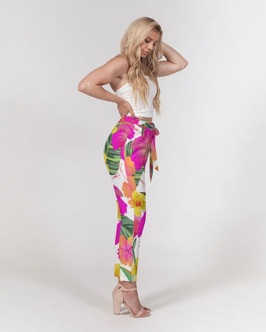 Hibiscus Paradise Floral Women's Belted Tapered Pants