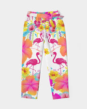 Flamingos Hibiscus Floral Women's Belted Tapered Pants