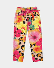 Animal Print Island Flowers Women's Belted Tapered Pants