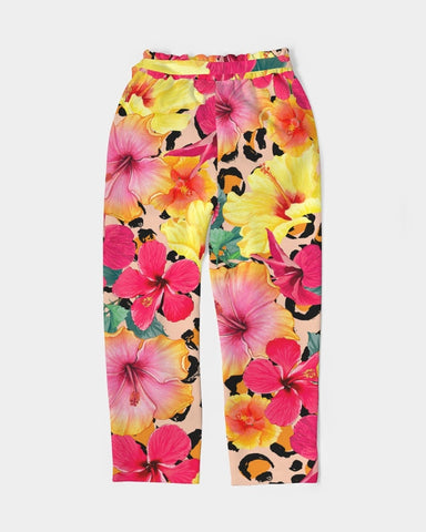 Animal Print Island Flowers Women's Belted Tapered Pants