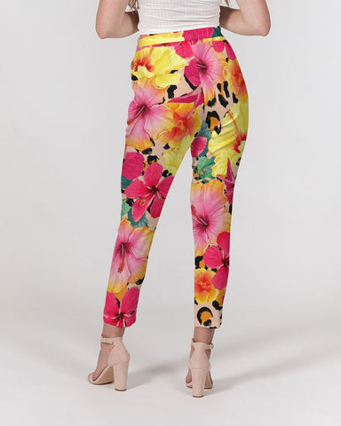 Animal Print Island Flowers Women's Belted Tapered Pants