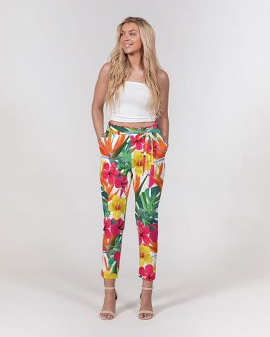 Bird of Paradise Floral Women's Belted Tapered Pants