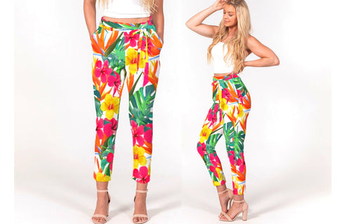 Bird of Paradise Floral Women's Belted Tapered Pants