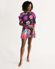 Floral Hibiscus Flamingos Cold Shoulder Dress