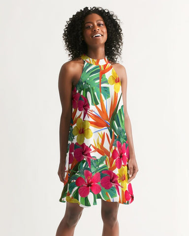 Bird of Paradise Floral Halter Dress