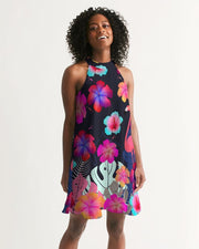 Floral Hibiscus Flamingos Halter Dress