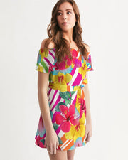 Island Flowers Off Shoulder Dress