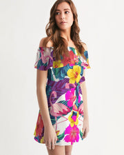 Floral Flamingos Off Shoulder Dress