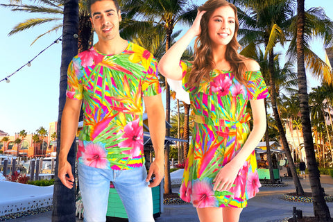 Paradise Island Floral Matching Couples Outfits