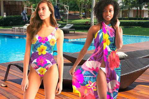 FLORAL FLAMINGOS COUPLES MATCHING SWIMSUITS
