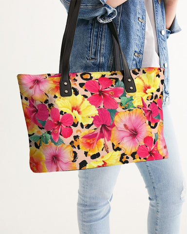 TROPICAL ANIMAL PRINT FLORAL TOTE BAG