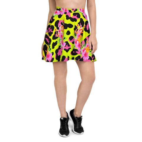 ANIMAL PRINT TROPICAL FLAMINGOS SKATER SKIRT